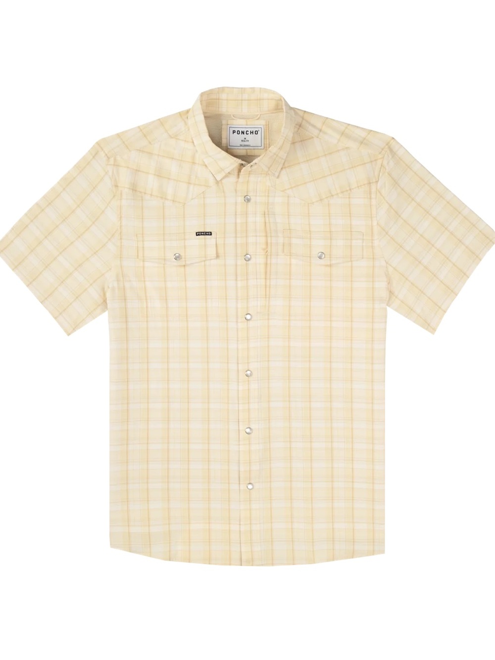Men's Poncho Short-Sleeve Yellow Plaid Button-Up Shirt